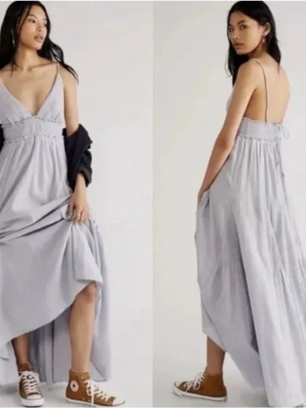 Free People endless summer heat haze halter blue/grey Maxi Dress XS
